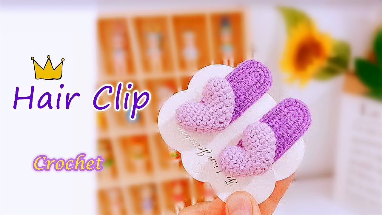crochet-Peach heart hair clip (hair pin)