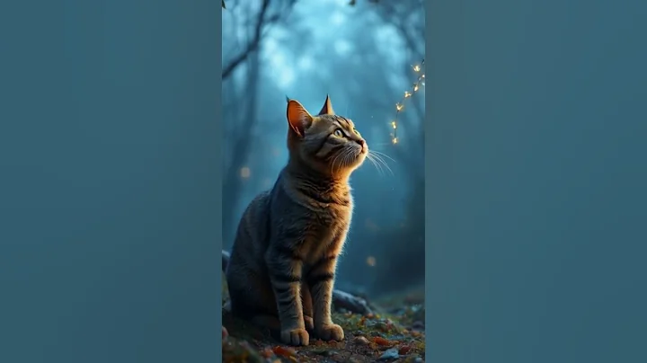 Watch the video about Mystical Forest Cat Under Fireflies Fantasy Animal Art Magical Cat in Enchanted Woods Nature Print