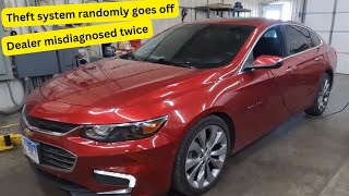 2016 Chevrolet Malibu theft detection system malfunction. Dealer attempted repairs twice!