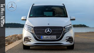 2024 MercedesBenz VClass Avantgarde AMG Line | Rock Crystal White | Driving, Interior, Exterior