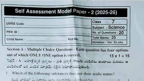 7th class science self assessment model 2 fa-2 real question paper answers key new 