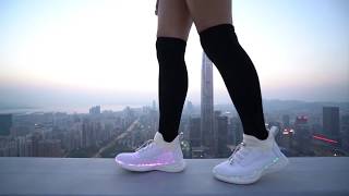 Lumisonata Fiber Optic Shoes Light up on High Building at the Central City of Shenzhen