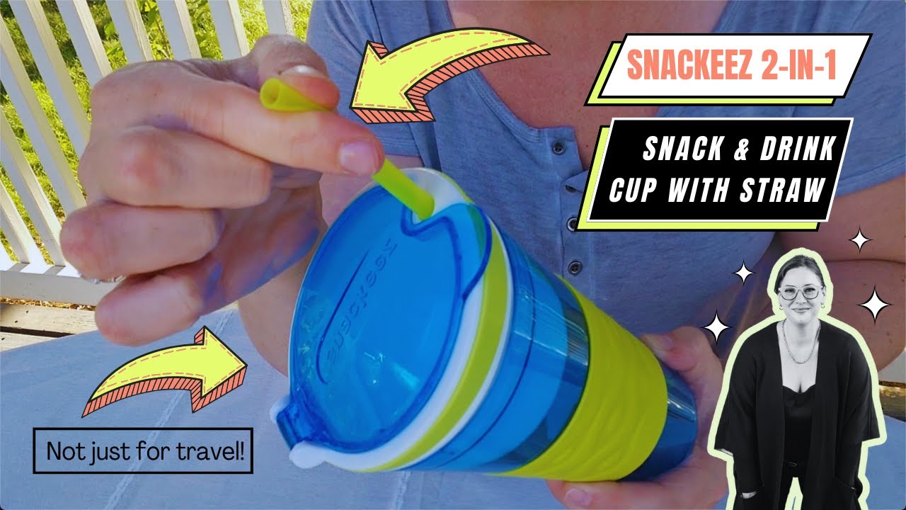  Snackeez Travel Snack & Drink Cup with Straw, Blue,16
