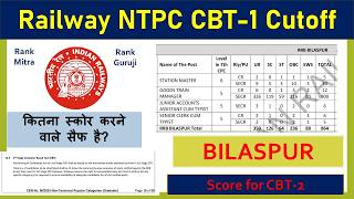 NTPC CUTOFF BILASPUR Zone CBT-1 || Safe Score Rank DATA Analysis