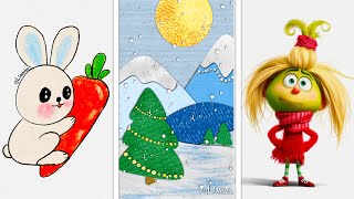 How to draw simple rabbit, Easy landscape & mixing characters The Gring and Cindy Lou