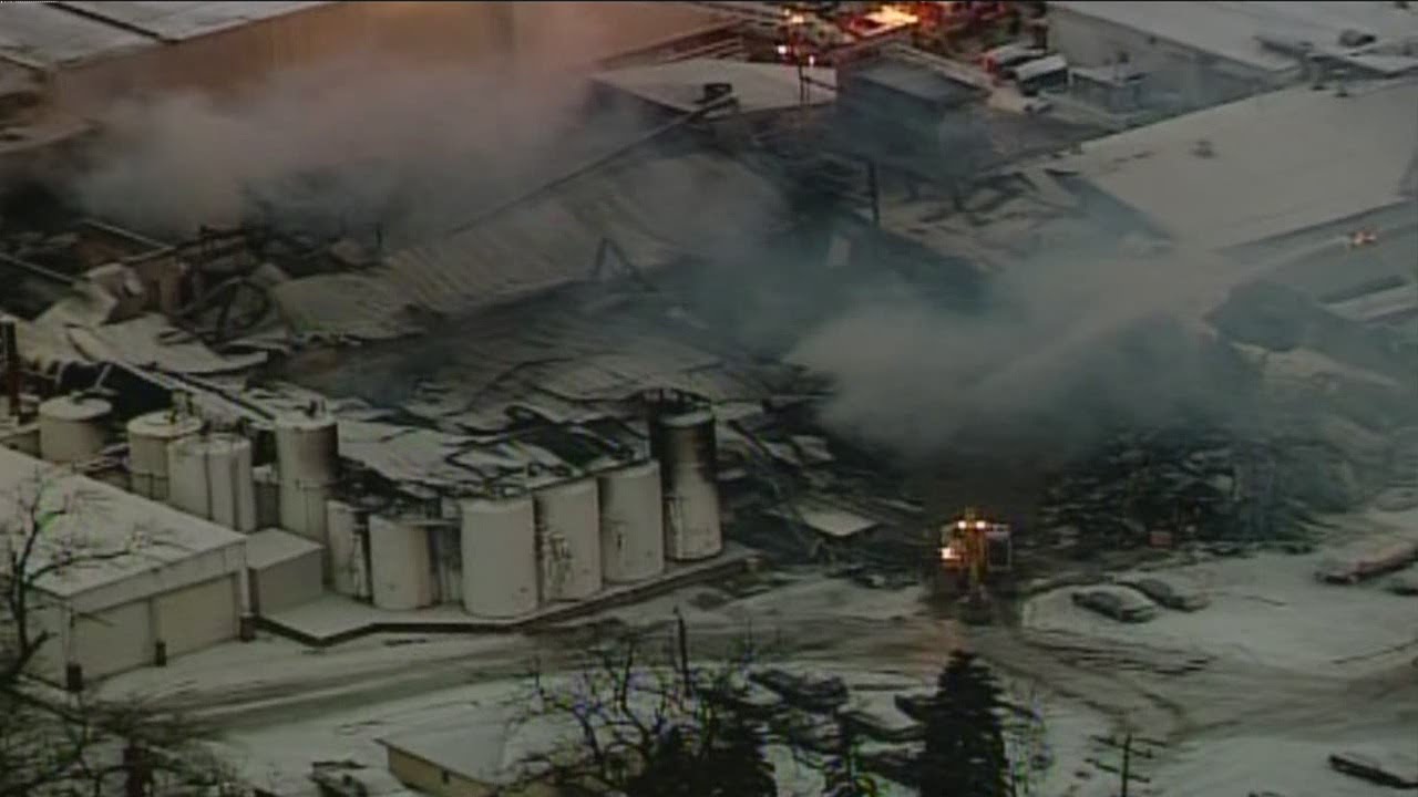 Firefighters at Burlington factory fire dealing with bitter cold