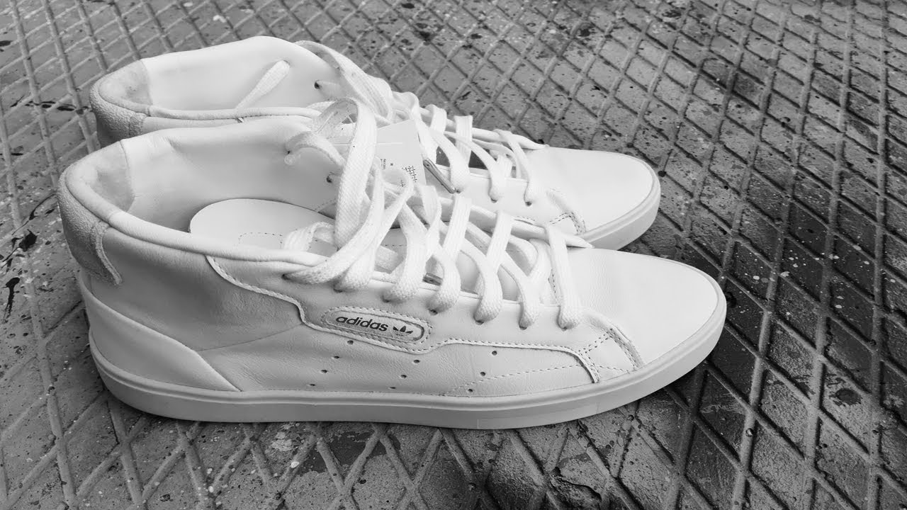 adidas originals sleek mid top sneakers in white and gray