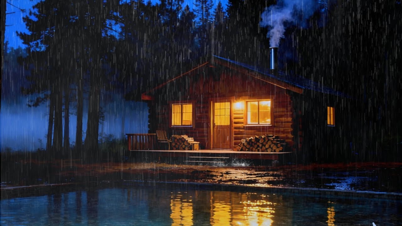 🌌(No Ads) Cozy Rain at Night – Gentle Forest Cabin Ambience for ...