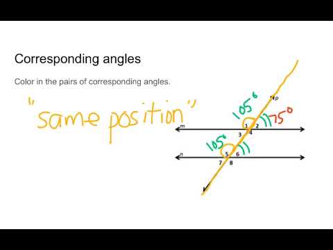 Corresponding and Adjacent Angles with parallel lines and a transversal.