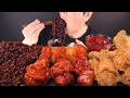 ASMR MUKBANG Spicy Fried Chicken, Black Bean Noodles, Crispy Fried Chicken & Cheese Balls