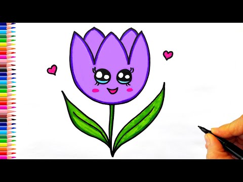 Sevimli Çiçek Çizimi - Lale Çizimi - Lale Nasıl Çizilir? - How To Draw a Tulip Easy