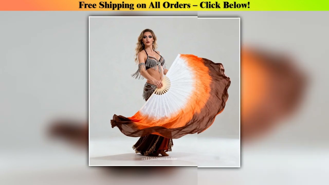 2 Layers Silk Veil 100% Real Silk Double Sided Fan Extra Long Colorful Flowy Belly Dance Props