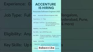 ACCENTURE IS HIRING FOR ASE ROLE#HiringNow#AssociateSoftwareEngineer#SoftwareEngineerJobs#ITJobs