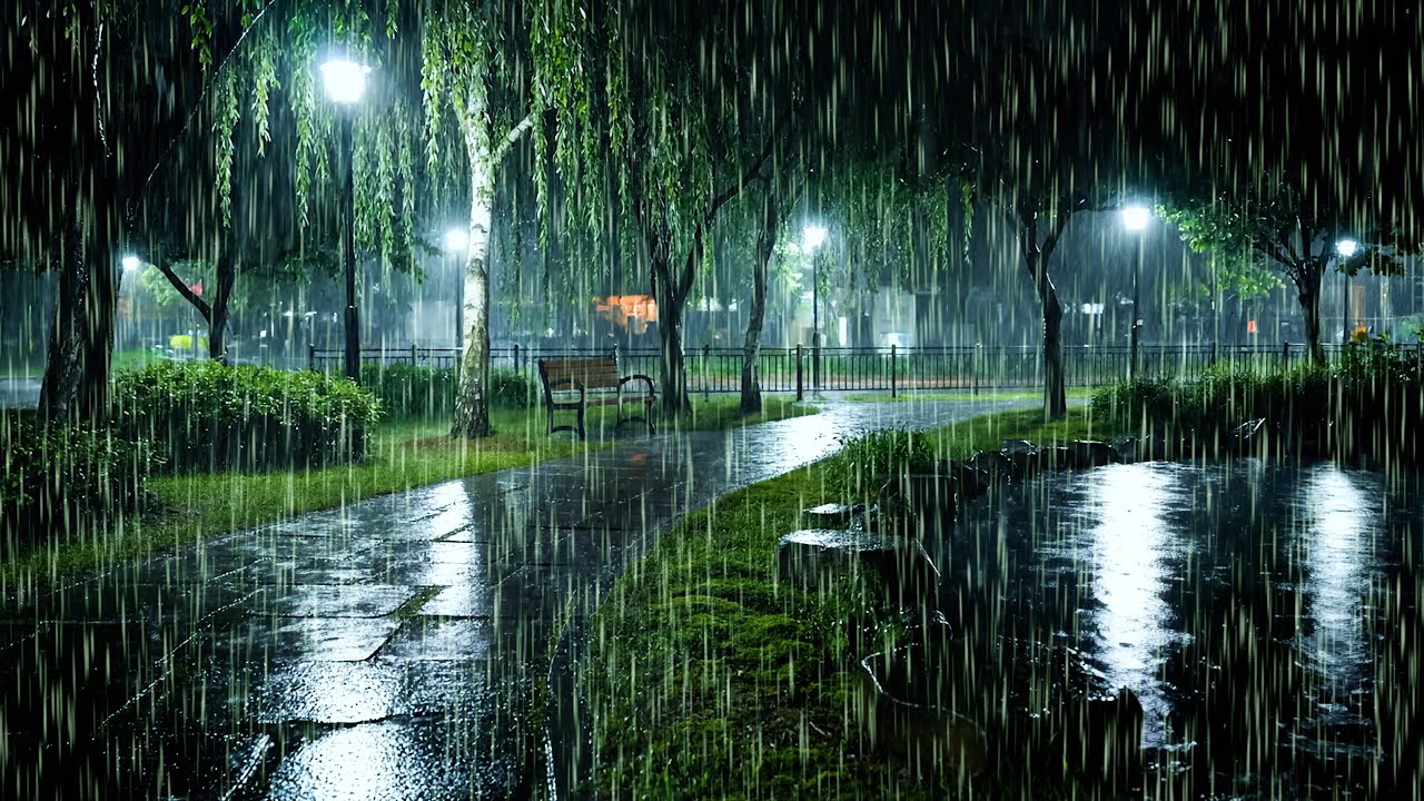 Melt Away Stress and Anxiety | Natural Rain Sounds on a Quiet Park | ASMR White Noise for Deep Sleep