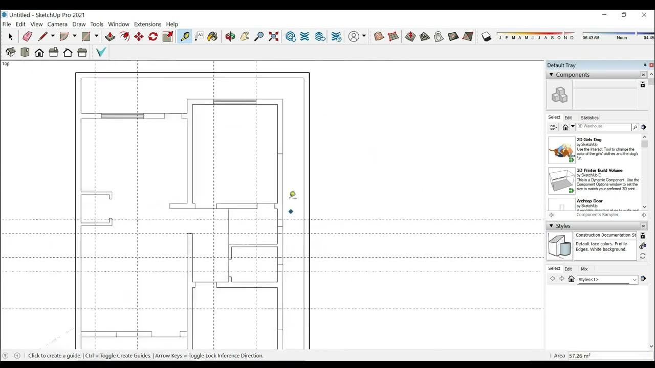 33 X 53 ft House Plan 2d Design in SketchUp I North Facing I With Parking I 2BHK sketchup home