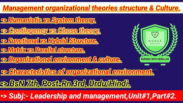 Management organizational theories structure in urdu|Bsn 7th,Post-Rn 3rd|Unit#1,Part#2| L&M|