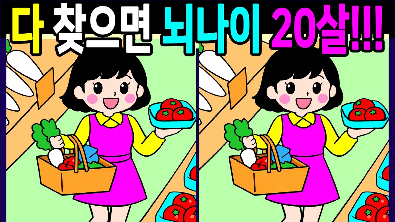 뇌 나이가 젊어지는 두뇌 퀴즈! 다찾으면 뇌나이 20대! 뇌나이 테스트 30분 복습문제! 【숨은그림찾기/두뇌운동/치매예방/ Find Difference 間違い探し】