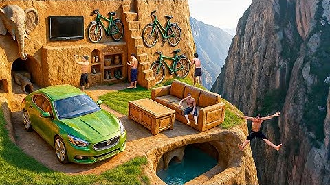 90 Days Building a Modern Underground Living Room on the Cliff Side Using Primitive Tools, Bushcraft