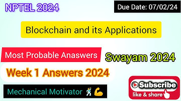 Blockchain and its Applications | Week 1 Quiz | Assignment 1 Solution | NPTEL | SWAYAM 2024