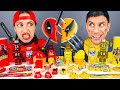 Red Food VS Yellow Food Challenge 검은색 노란색 음식 챌린지 Deadpool vs Wolverine Mukbang by HUBALAND