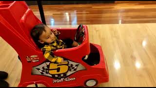 Baby riding in mall racer | Roaming the USA mall with a baby