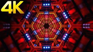 4k Abstract Hexagon Sci-Fi Loop | Red Color &amp; Blue Neon Light Cyber Tunnel | VJ Loop Background