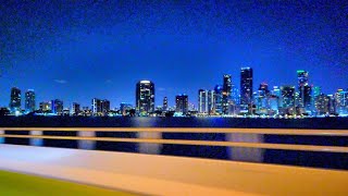 Driving from Key Biscayne to Downtown Miami Florida at Night