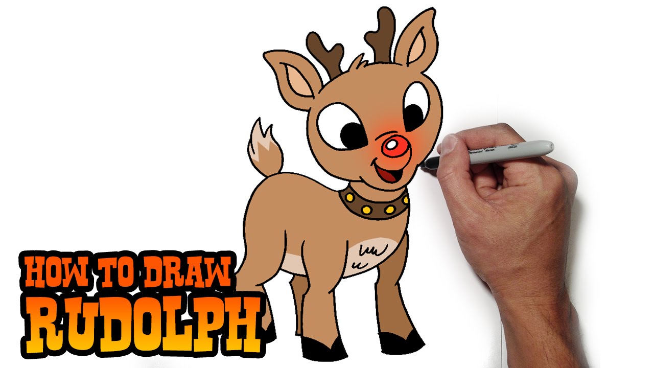 How To Draw Rudolph The Red Nosed Reindeer Easy Art Lesson