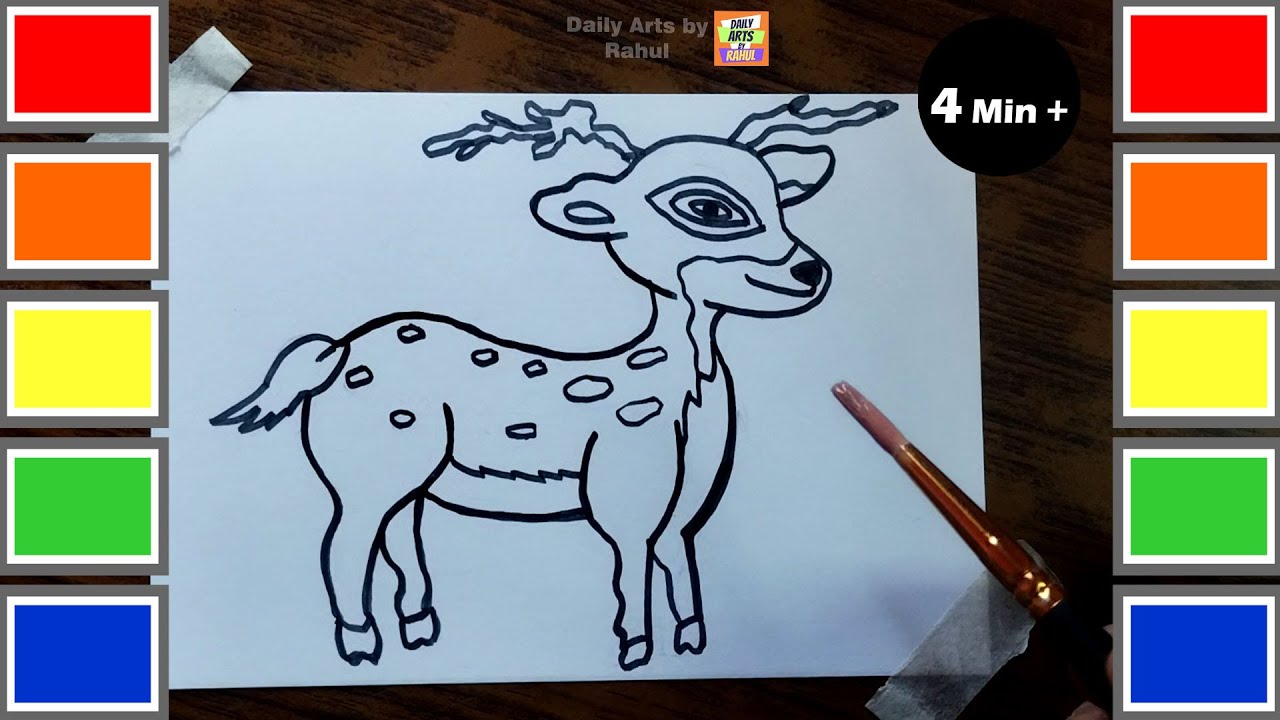 How to Draw Deer For Kids With Colour Easy | Coloring Page and Toddler ...