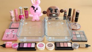 'Special BTS'Mixing'Pink vs Brown'Eyeshadow,Makeup and glitter Into Slime.