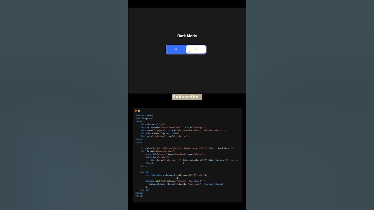 Dark mode toggle button using | #html | #css |#javascript | - YouTube