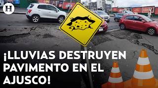 ¡Se abrió la tierra por las inundaciones! Intensas lluvias destrozan la carretera Picacho-Ajusco