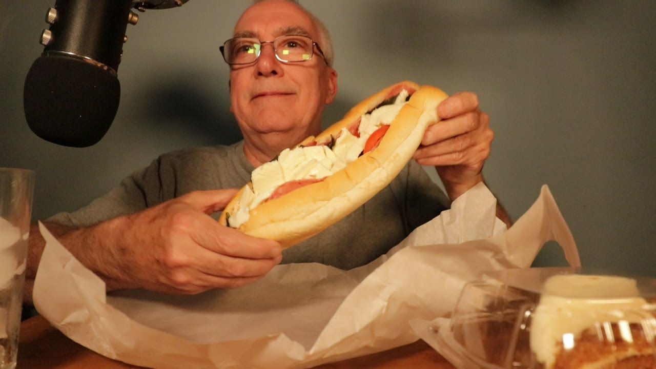 ASMR Eating a Mozzarella, Tomato, Basil and Salami Sub