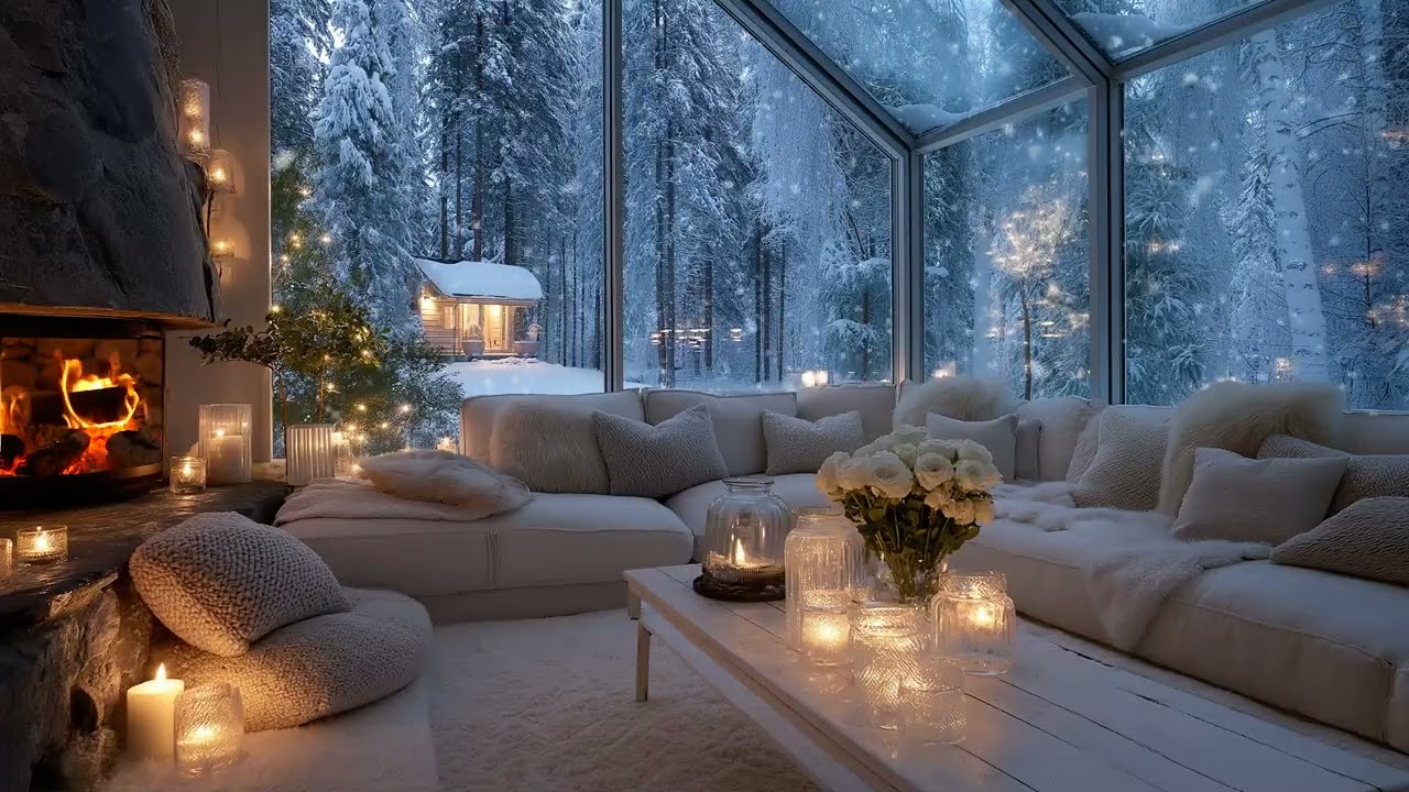 🤍 Pure Calm Lounge | Fireplace Flowers & Soft Piano (5 Hours) | Mindful Rest Study Work Meditation