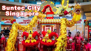 Auspicious Lion & Dragon Dance Performance, Chinese New Year. Lego Suntec City Singapore