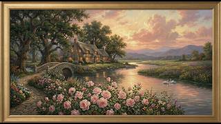 2 Hours of Elegant TV Frame Art in 4K — Gold Frame TV Display - Rose Garden by the River screenshot 4