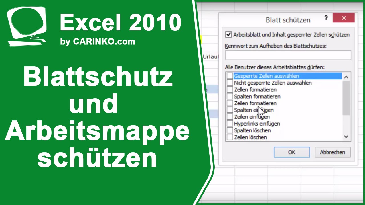 Excel 2010 Blattschutz Und Arbeitsmappe Schutzen Carinko Com Youtube