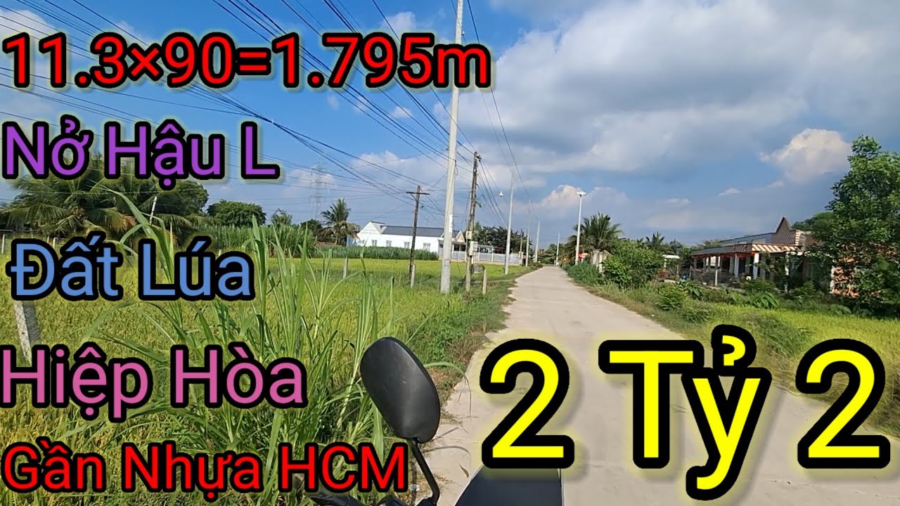 ĐẤT HIỆP HÒA LONG AN _TÂY NINH GẦN NHỰA HCM 11.3×90=1.795M NỞ HẬU 17M ĐẤT LÚA