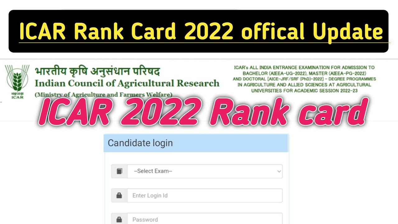 ICAR Rank Card 2022 Offical Update/ICAR rank card download