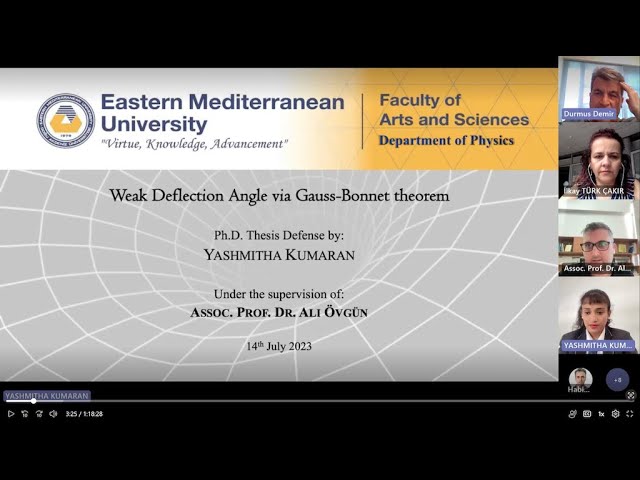 WEAK DEFLECTION ANGLE VIA GAUSS BONNET THEOREM BY DR. YASHMITHA KUMARAN