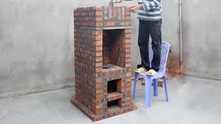 DIY wood stove / Build a smokeless wood stove with red bricks and cement