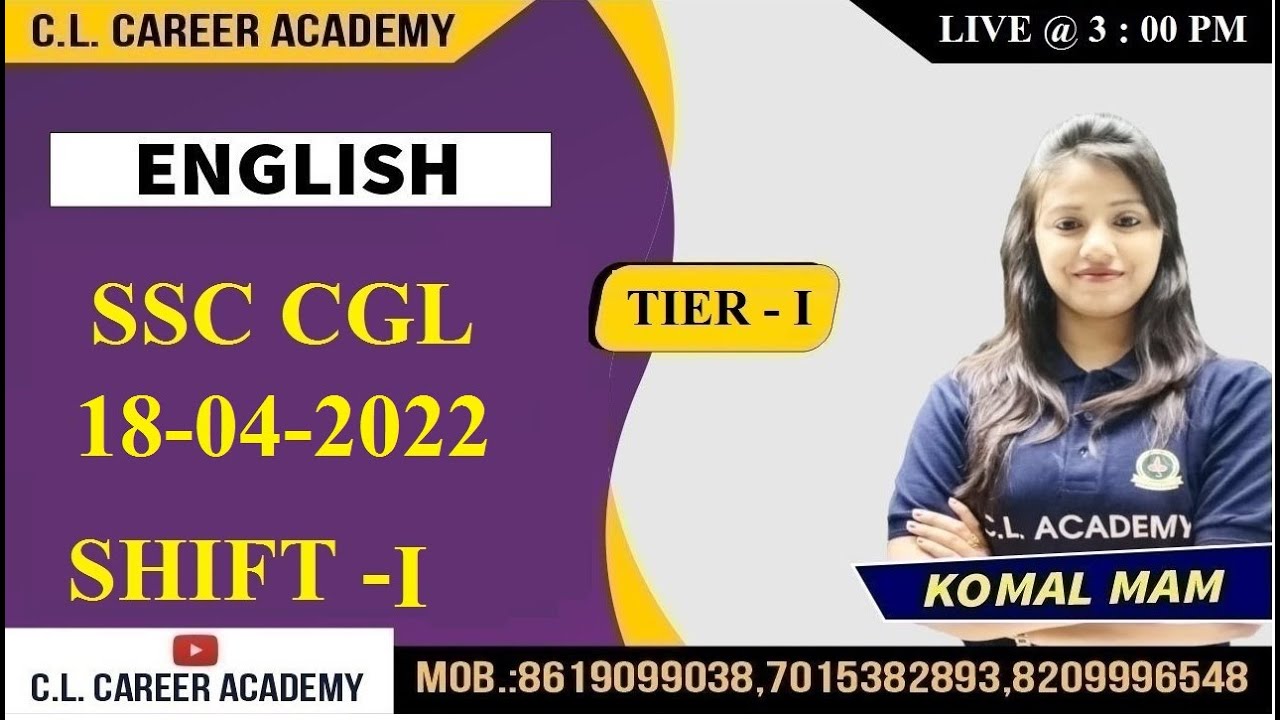 ENGLISH | 18 APRIL  2022 | SHIFT 1 | SSC CGL 2022 | PREVIOUS YEAR QUESTIONS