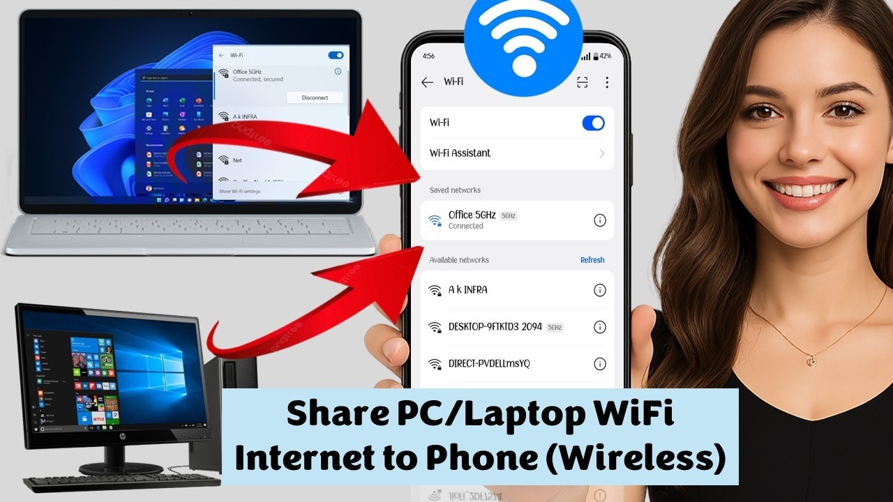 Share PC/Laptop WiFi Internet to Phone (Wireless)