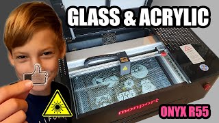Laser engraving glass and cutting clear acrylic on Monport Onyx R 55W CO2 laser - Star Wars + Naruto