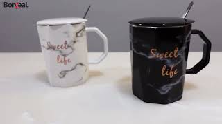 Sweet Life Premium Marble Coffee Mug Tea Cup With Lid and Spoon Product Review By BonZeaL India