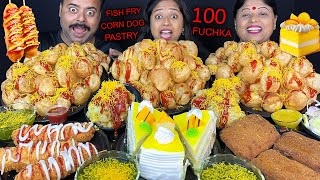 100 FUCHKA vs PASTRY vs CORNDOG vs FISH FRY EATING CHALLENGE SPICY PANIPURI MUKBANG VIRAL VIDEO ASMR