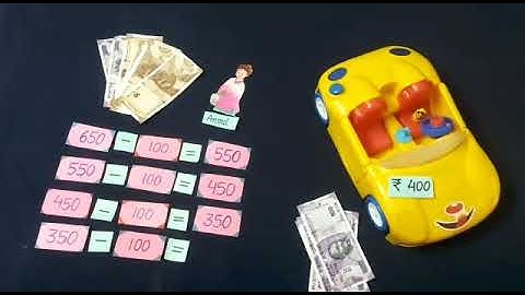 Learn subtraction of 3 digit numbers by using currency notes in English