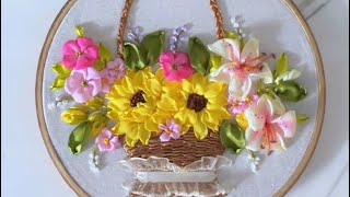 A Basket of Flower Ribbon Embroidery Design & Tutorial