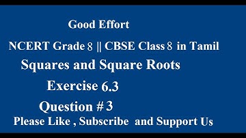 NCERT Grade 8 || CBSE Class 8 - Squares and Square Roots  Exercise 6.3 Question # 3 in Tamil